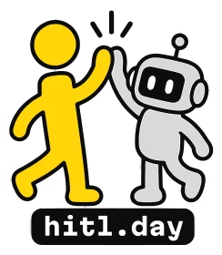 Sticker de la mascota chocando la mano con un robot